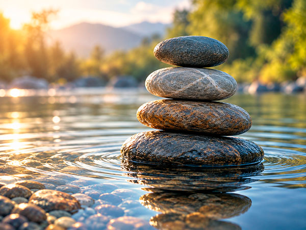 Petites roches en equilibre dans l'eau
